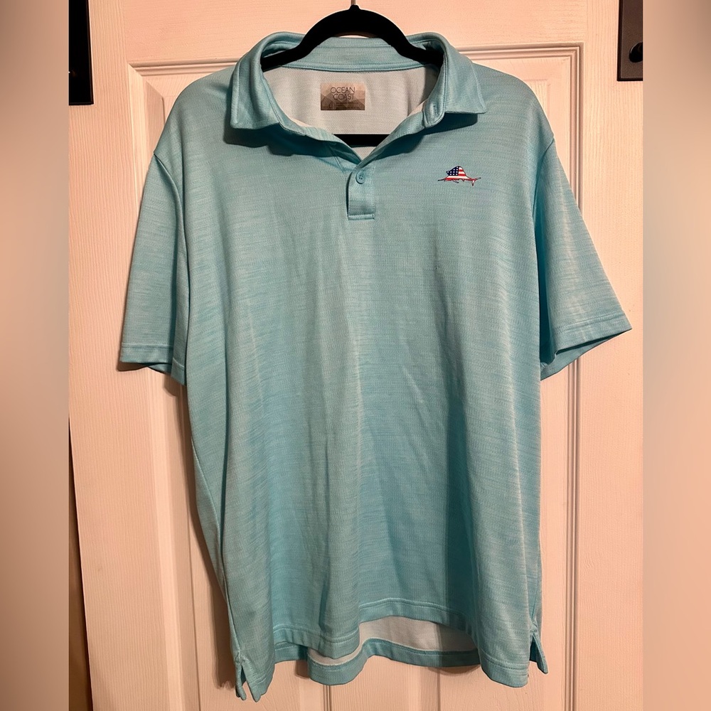 Ocean & Coast Light Blue Patriotic Fish Polo